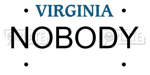NOBODY Virginia License Plate