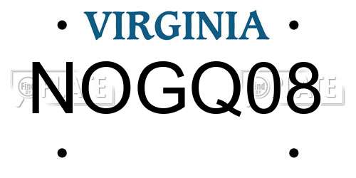 NOGQ08 Virginia License Plate