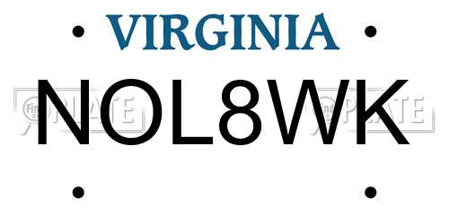 NOL8WK Virginia License Plate