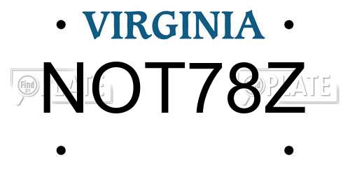 NOT78Z Virginia License Plate