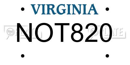 NOT820 Virginia License Plate