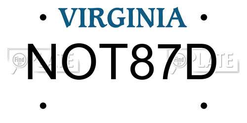 NOT87D Virginia License Plate