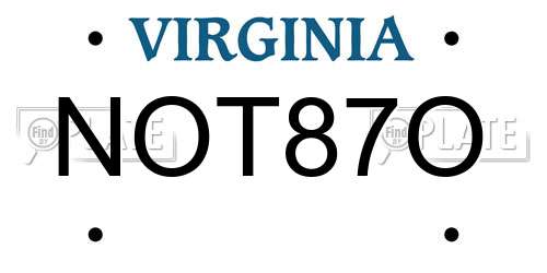 NOT87O Virginia License Plate