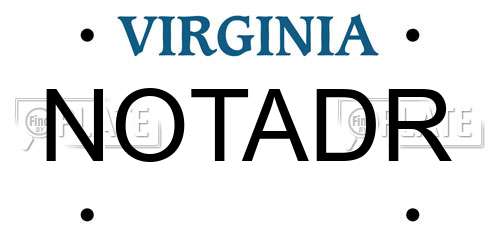 NOTADR Virginia License Plate