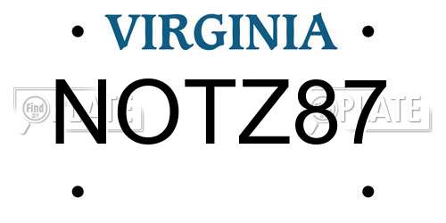 NOTZ87 Virginia License Plate
