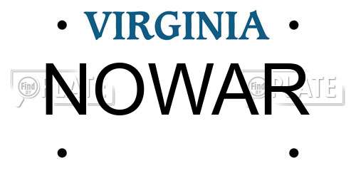 NOWAR Virginia License Plate