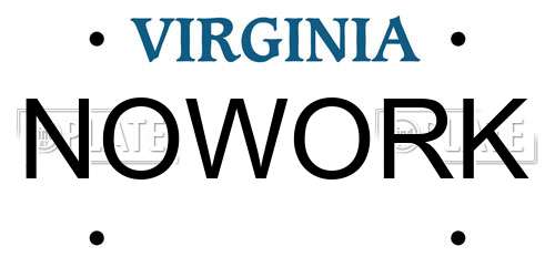 NOWORK Virginia License Plate