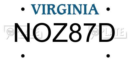 NOZ87D Virginia License Plate