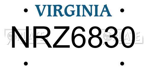 NRZ6830 Virginia License Plate