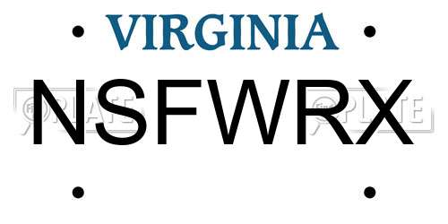 NSFWRX Virginia License Plate