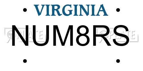 NUM8RS Virginia License Plate