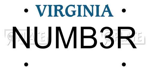 NUMB3R Virginia License Plate