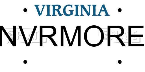 NVRMORE Virginia License Plate