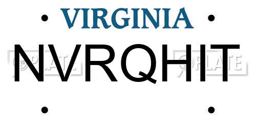 NVRQHIT Virginia License Plate