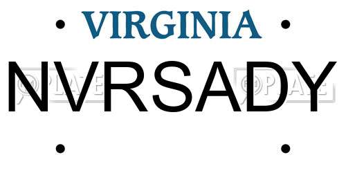 NVRSADY Virginia License Plate
