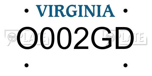 O002GD Virginia License Plate