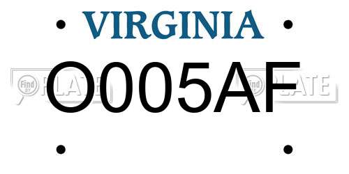 O005AF Virginia License Plate