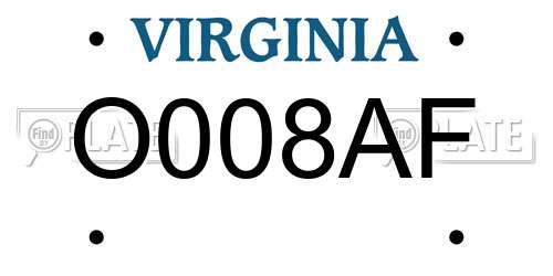 O008AF Virginia License Plate