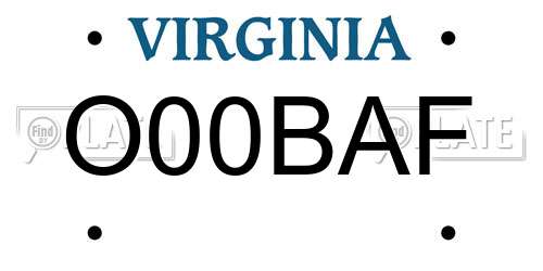 O00BAF Virginia License Plate