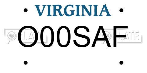 O00SAF Virginia License Plate
