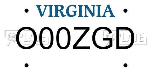 O00ZGD Virginia License Plate