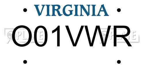 O01VWR Virginia License Plate