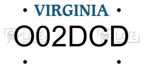 O02DCD Virginia License Plate