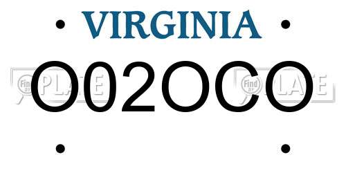 O02OCO Virginia License Plate