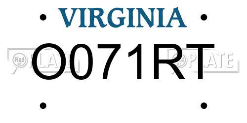 O071RT Virginia License Plate