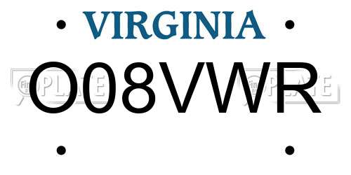 O08VWR Virginia License Plate
