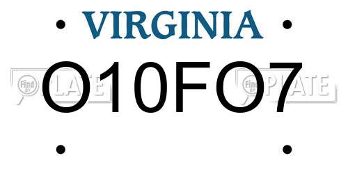 O10FO7 Virginia License Plate