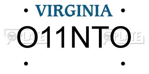 O11NTO Virginia License Plate
