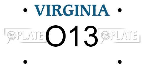 O13 Virginia License Plate