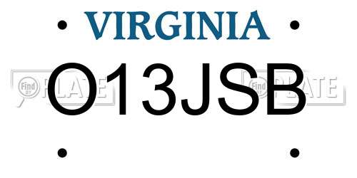 O13JSB Virginia License Plate