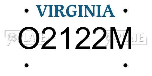 O2122M Virginia License Plate