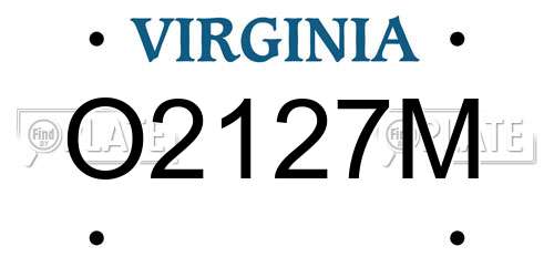 O2127M Virginia License Plate