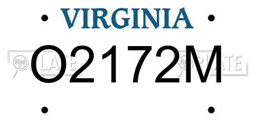 O2172M Virginia License Plate