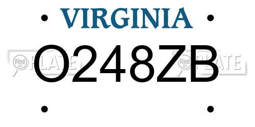 O248ZB Virginia License Plate