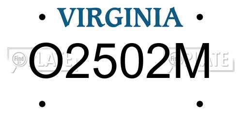 O2502M Virginia License Plate