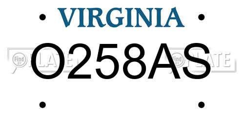 O258AS Virginia License Plate
