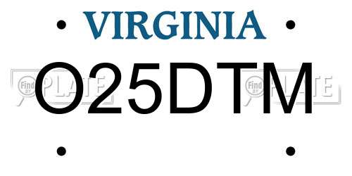 O25DTM Virginia License Plate