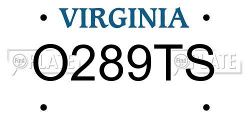 O289TS Virginia License Plate