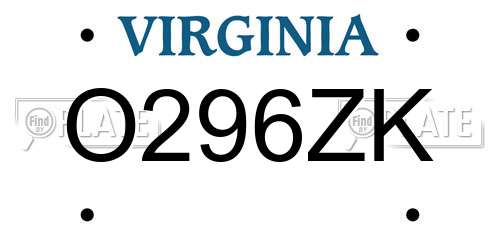O296ZK Virginia License Plate