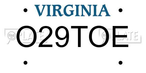 O29TOE Virginia License Plate