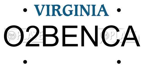 O2BENCA Virginia License Plate