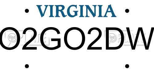 O2GO2DW Virginia License Plate