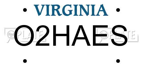 O2HAES Virginia License Plate