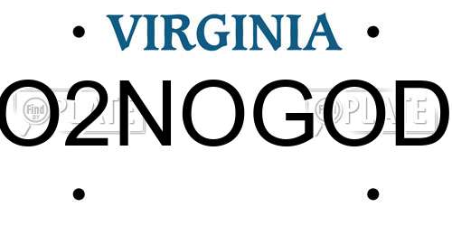 O2NOGOD Virginia License Plate