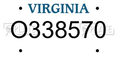 O338570 Virginia License Plate