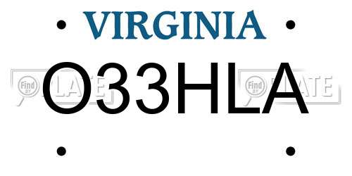 O33HLA Virginia License Plate